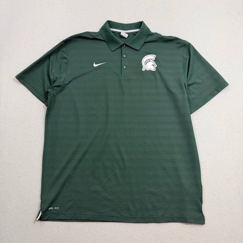 Nike Polo Mens XXL Green Michigan State Spartans Dri-Fit Short Sleeve MSU Golf